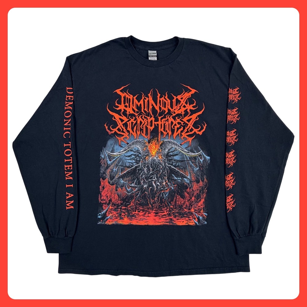 Ominous Scriptures Death Metal Shirt Men XL Black Long Sleeve Demonic Totem I Am